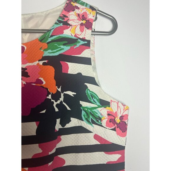 Talbots | Floral Stripe Sheath Dress | Navy Multicolor Cotton | Size 10 Midi - Picture 5 of 10